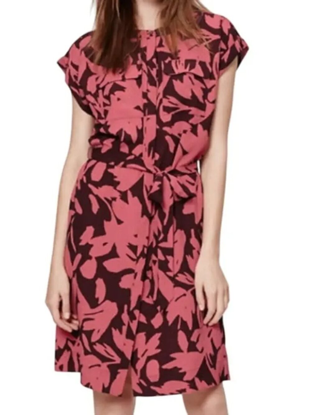 LOFT Tie Waist Shirt Dress | Pink Floral Size S